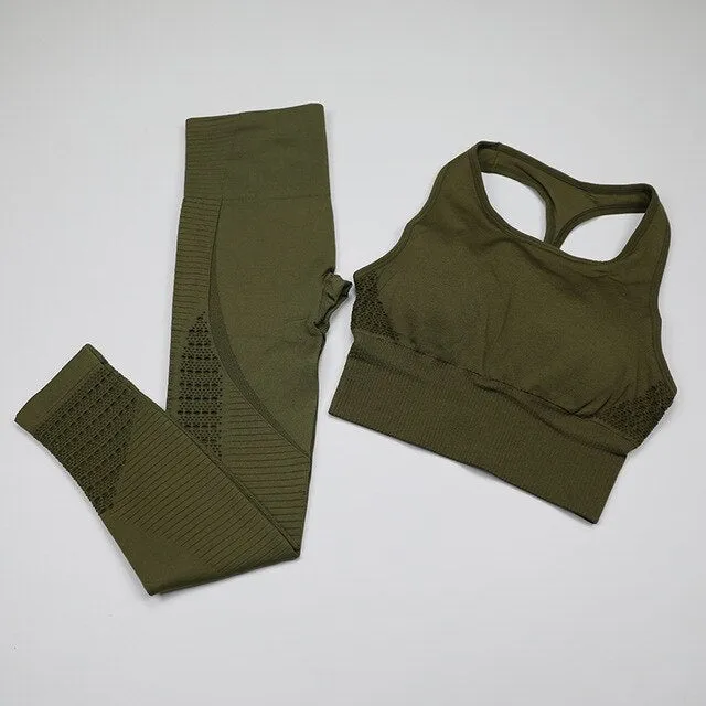 2 Piece Yoga Set Sexy Longline Sports Bra High Waist Energy Seamless Leggings Women Fitness Sport Suit Gym Set Workout Clothes