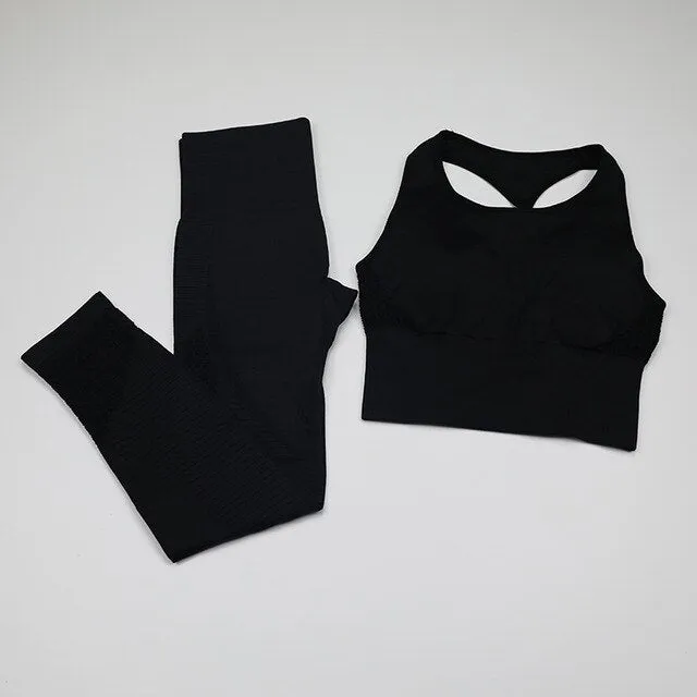 2 Piece Yoga Set Sexy Longline Sports Bra High Waist Energy Seamless Leggings Women Fitness Sport Suit Gym Set Workout Clothes
