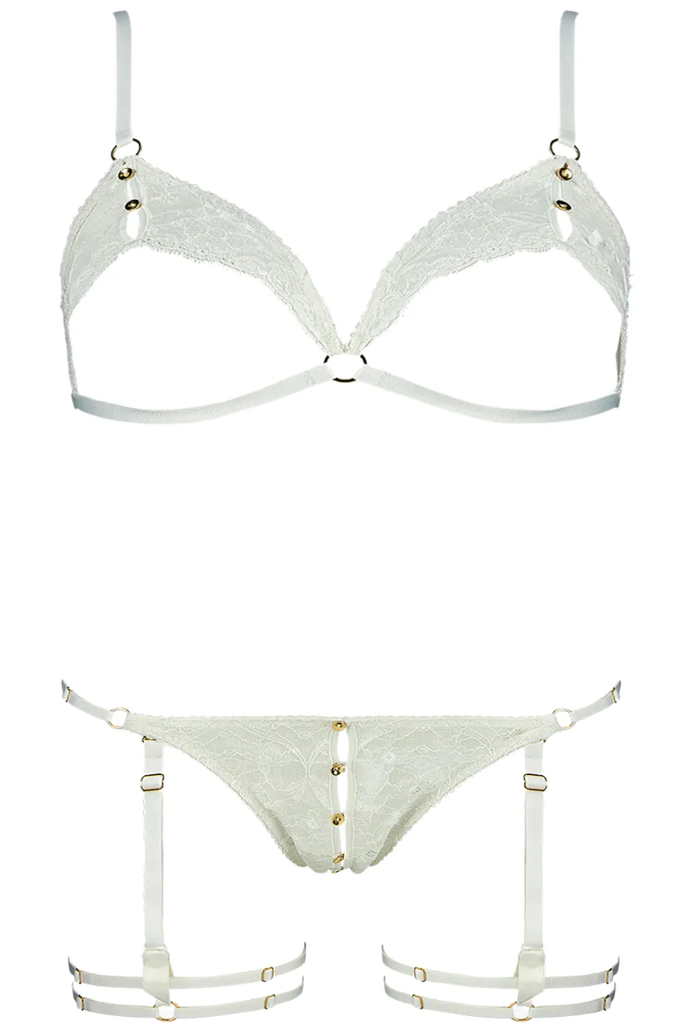 Bote  Dsir Hot Moon Lace Open Triangle Bra & Openable Suspender Brief