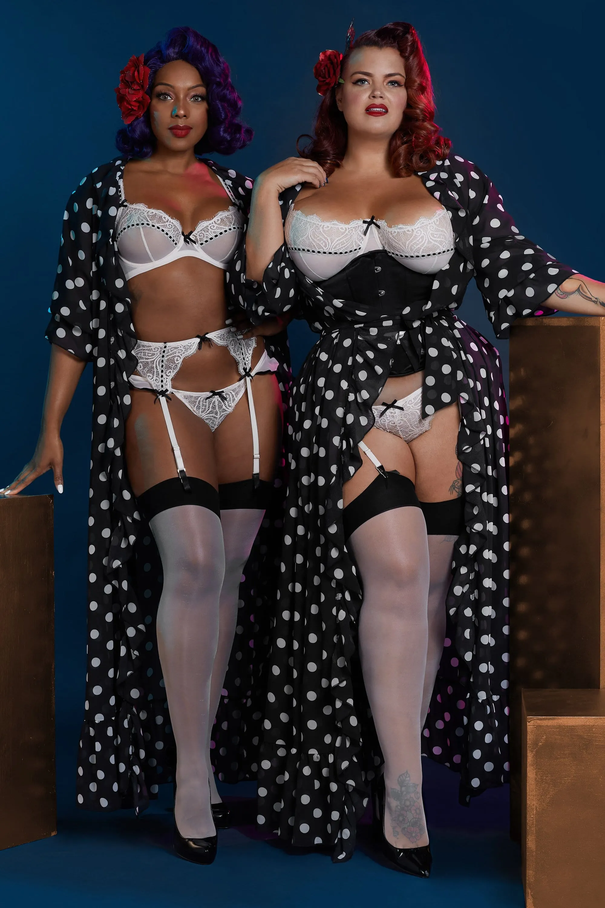 Chiffon Polka Dot Black Robe