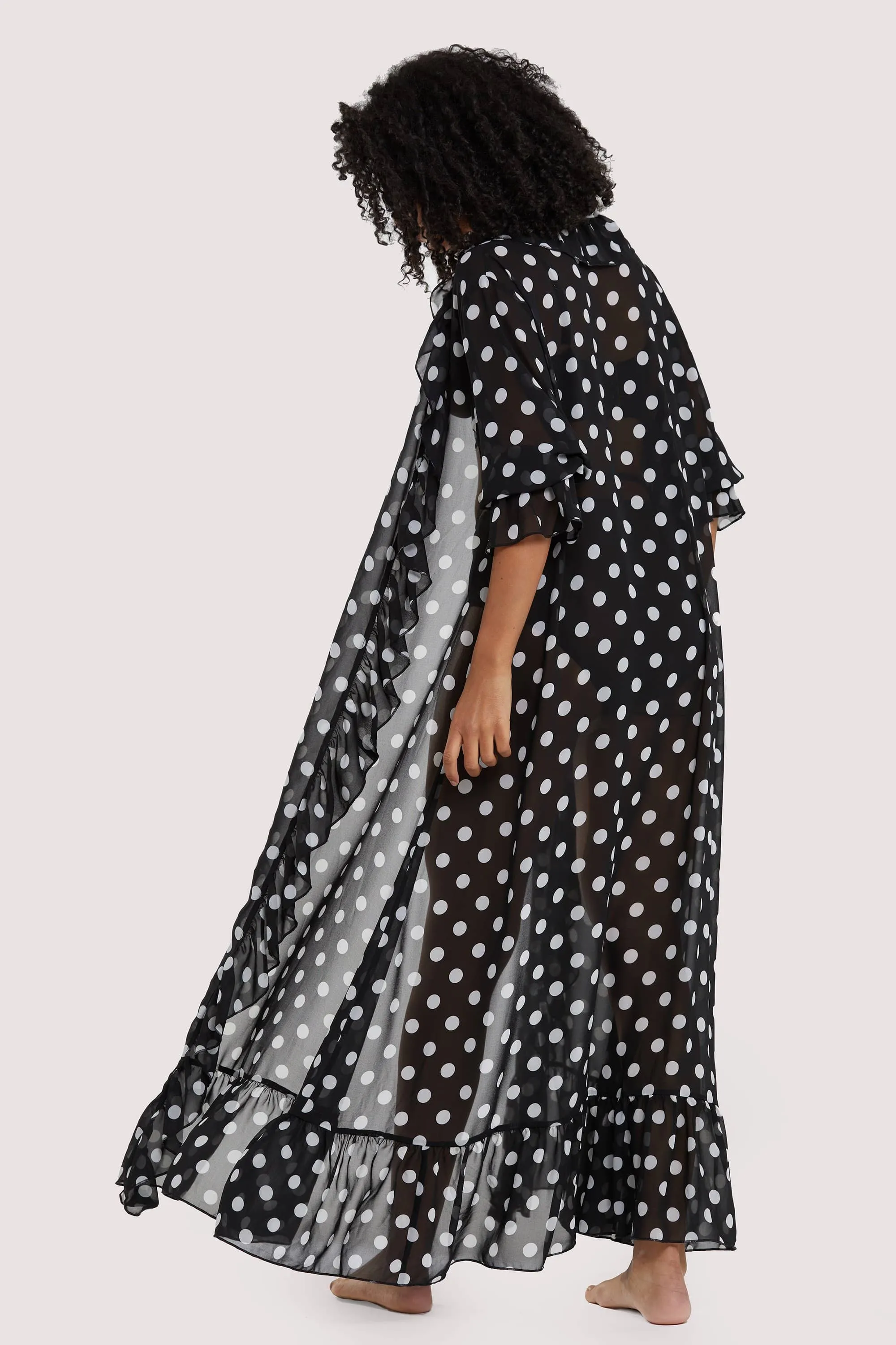 Chiffon Polka Dot Black Robe