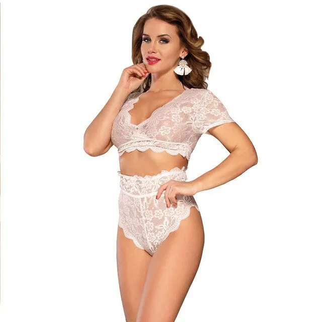 Comeondear Lace Bra Set Transparent 5XL Underwear Women Sexy Set Plus Size Full Bra And Panty High Waist Lingerie Porno RB80760