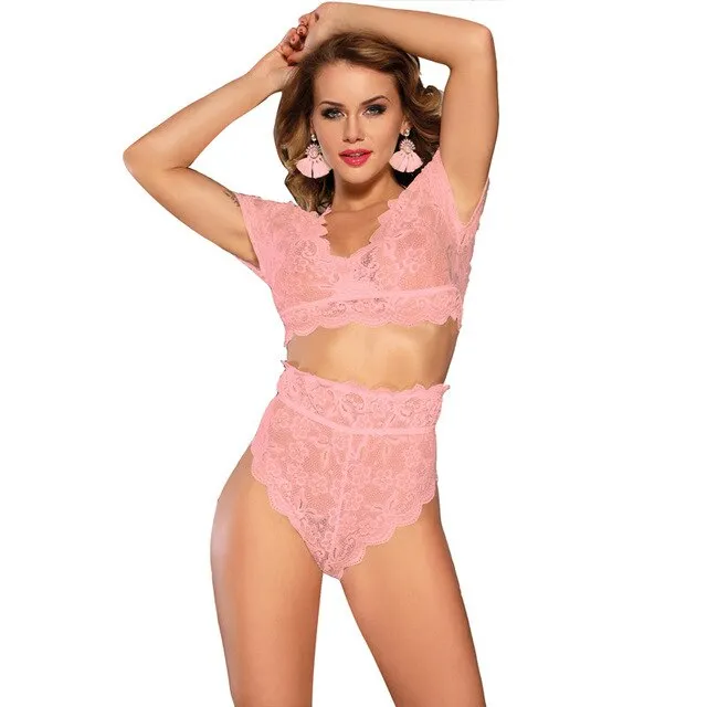 Comeondear Lace Bra Set Transparent 5XL Underwear Women Sexy Set Plus Size Full Bra And Panty High Waist Lingerie Porno RB80760