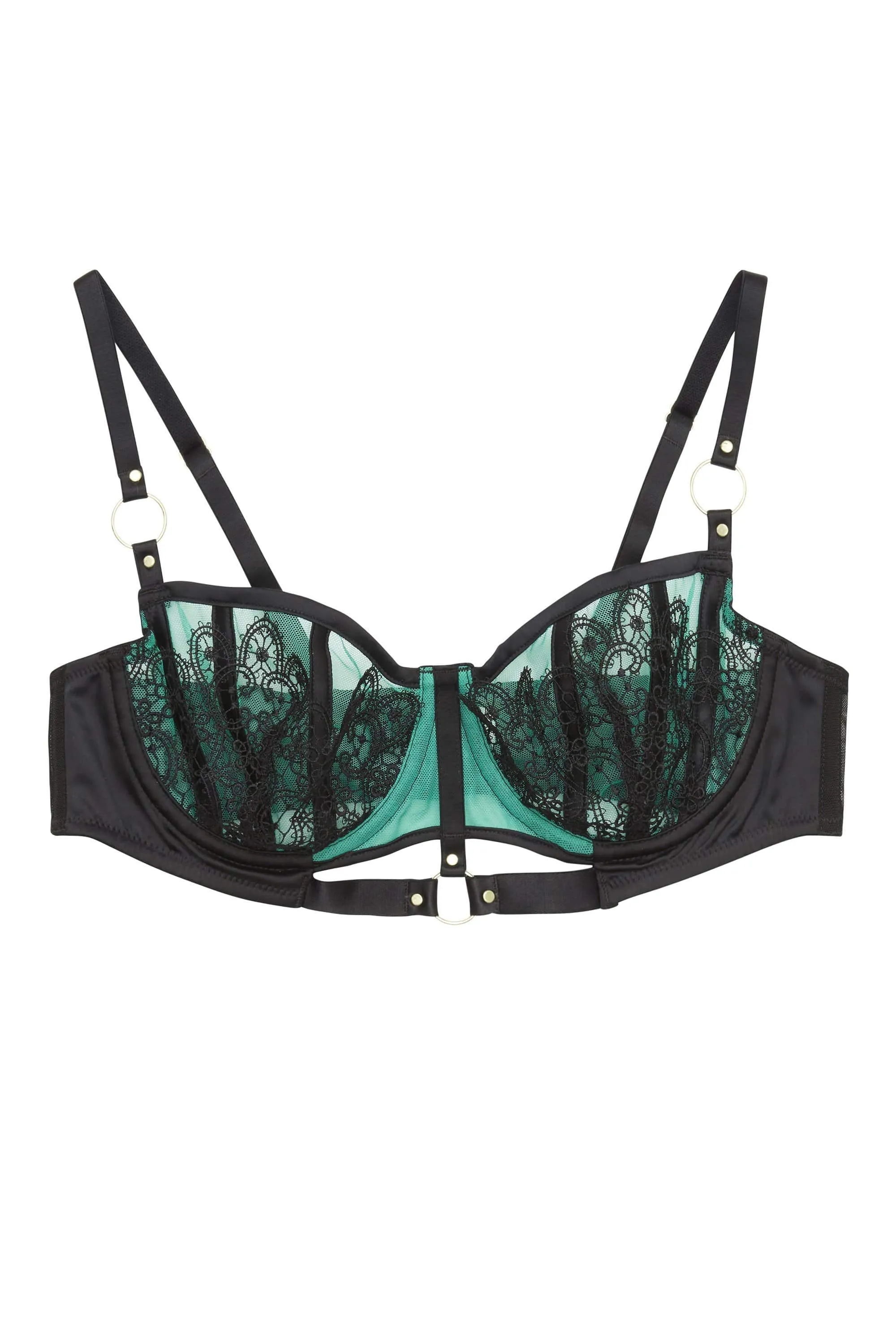 Emelda Ring Detail Satin & Lace Bra DD - G Cups