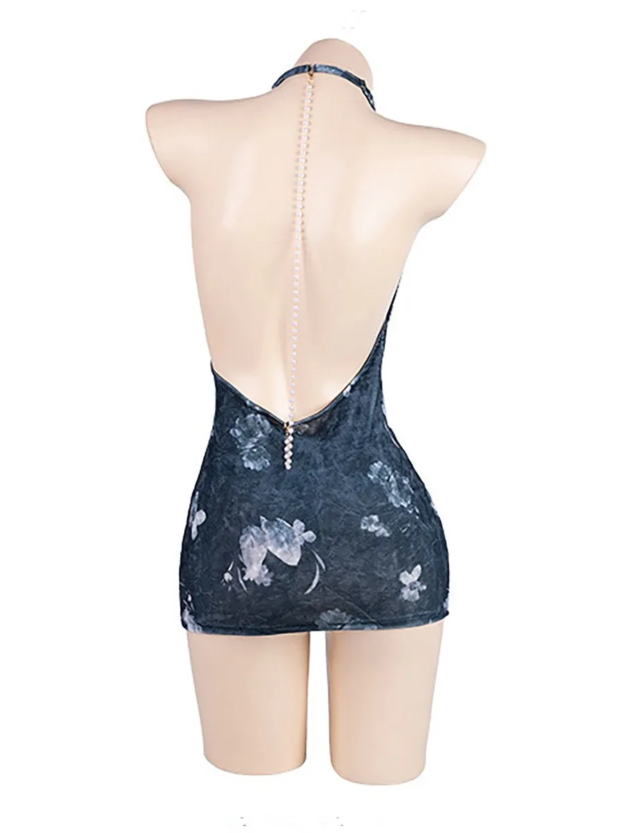 Floral Open Back Cheongsam Dress