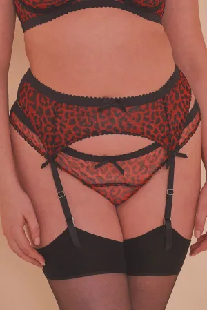 Josie Leopard Mesh Picot Suspender Belt Curve