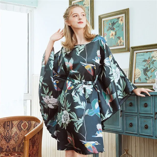 New Red Women Sexy Satin Nightwear Nightgown Plus Size Loose Kaftan Bath Gown Nightdress Summer Sleepwear Wedding Night Dress