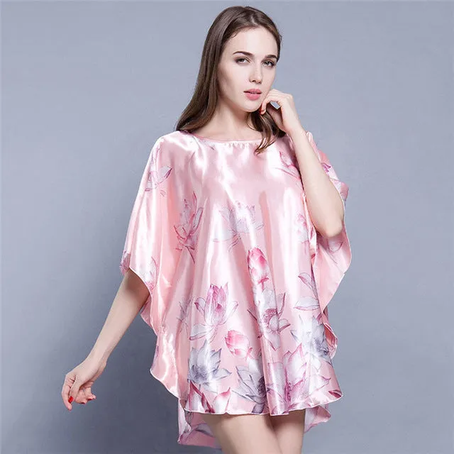 New Red Women Sexy Satin Nightwear Nightgown Plus Size Loose Kaftan Bath Gown Nightdress Summer Sleepwear Wedding Night Dress