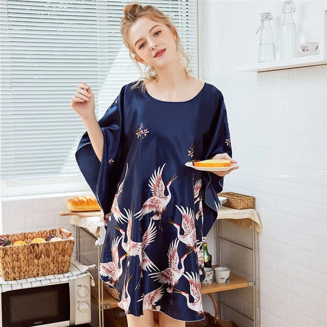 New Red Women Sexy Satin Nightwear Nightgown Plus Size Loose Kaftan Bath Gown Nightdress Summer Sleepwear Wedding Night Dress