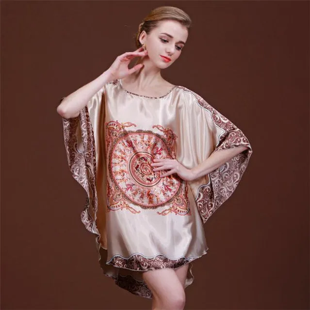 New Red Women Sexy Satin Nightwear Nightgown Plus Size Loose Kaftan Bath Gown Nightdress Summer Sleepwear Wedding Night Dress
