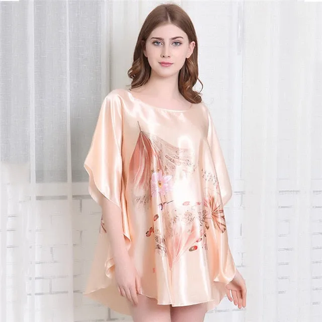 New Red Women Sexy Satin Nightwear Nightgown Plus Size Loose Kaftan Bath Gown Nightdress Summer Sleepwear Wedding Night Dress