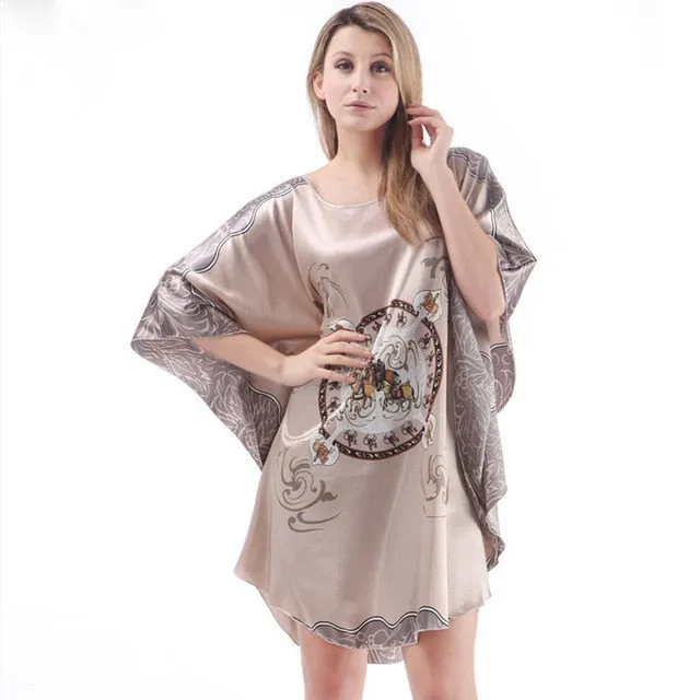 New Red Women Sexy Satin Nightwear Nightgown Plus Size Loose Kaftan Bath Gown Nightdress Summer Sleepwear Wedding Night Dress