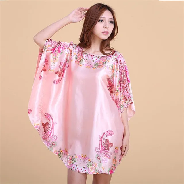 New Red Women Sexy Satin Nightwear Nightgown Plus Size Loose Kaftan Bath Gown Nightdress Summer Sleepwear Wedding Night Dress