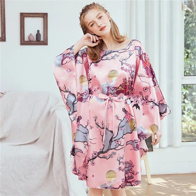 New Red Women Sexy Satin Nightwear Nightgown Plus Size Loose Kaftan Bath Gown Nightdress Summer Sleepwear Wedding Night Dress