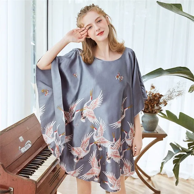 New Red Women Sexy Satin Nightwear Nightgown Plus Size Loose Kaftan Bath Gown Nightdress Summer Sleepwear Wedding Night Dress