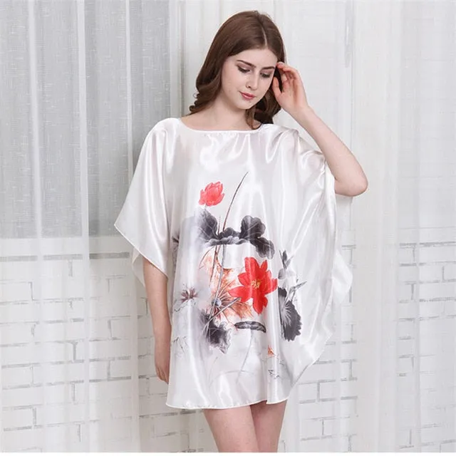 New Red Women Sexy Satin Nightwear Nightgown Plus Size Loose Kaftan Bath Gown Nightdress Summer Sleepwear Wedding Night Dress
