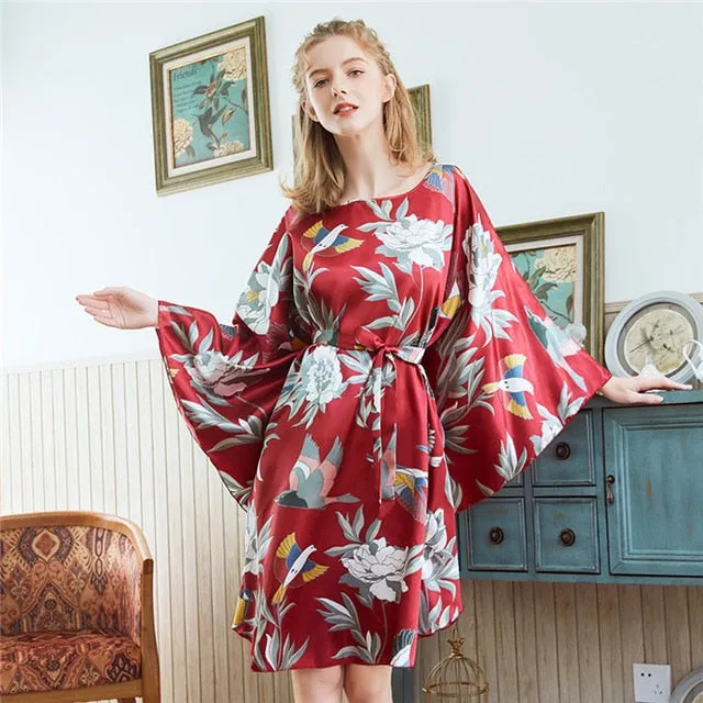 New Red Women Sexy Satin Nightwear Nightgown Plus Size Loose Kaftan Bath Gown Nightdress Summer Sleepwear Wedding Night Dress