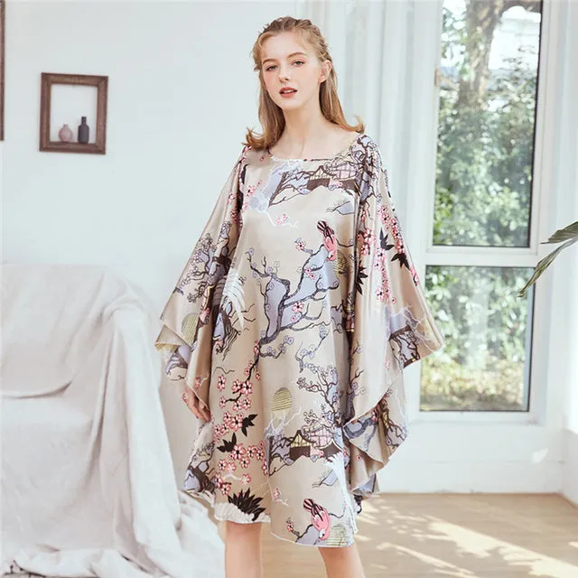 New Red Women Sexy Satin Nightwear Nightgown Plus Size Loose Kaftan Bath Gown Nightdress Summer Sleepwear Wedding Night Dress
