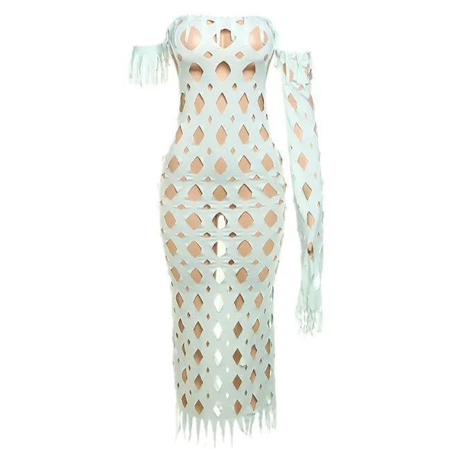 Off-shoulder Hollow-out Single Sleeve Long Dress