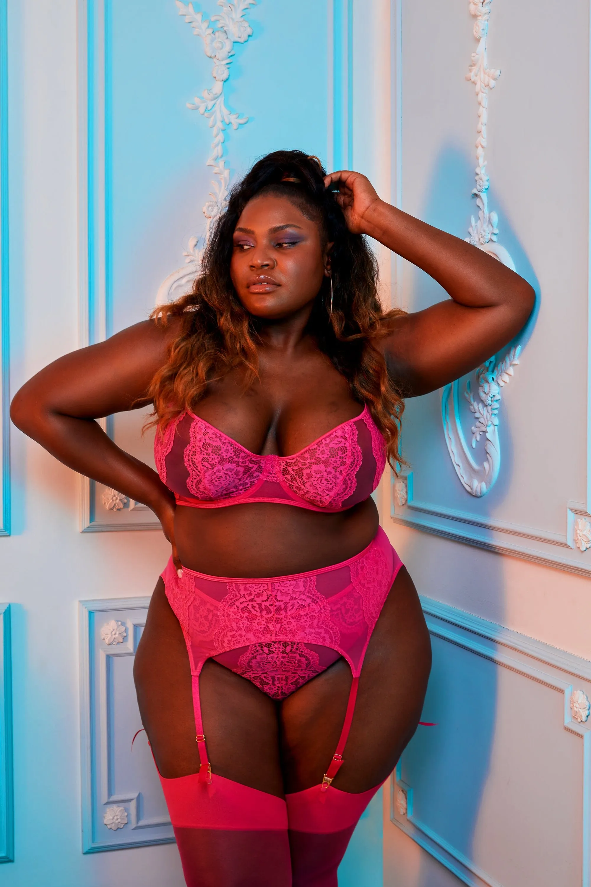 Ophelia Pink Cut Out Lace Suspender