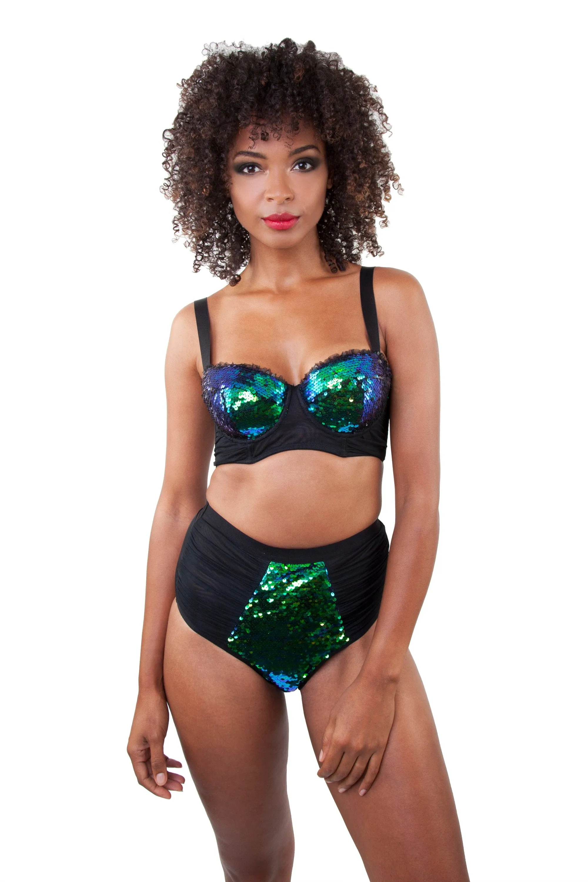 Peek & Beau - Tallulah Ruched Green Sequin Bra