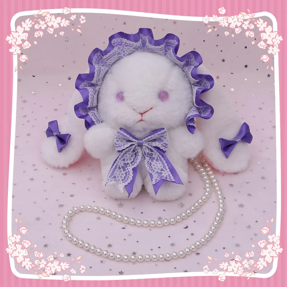 Plush Lolita Bunny Bag Crossbody Lace Bowkont Rabbit Handbag for Easter