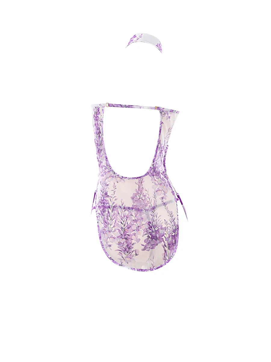Purple Chiffon Floral Cheongsam Dress