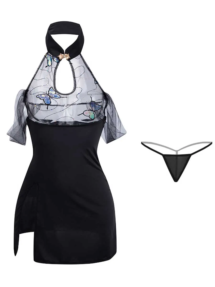 Sequins Butterfly Chinese Lingerie Dress