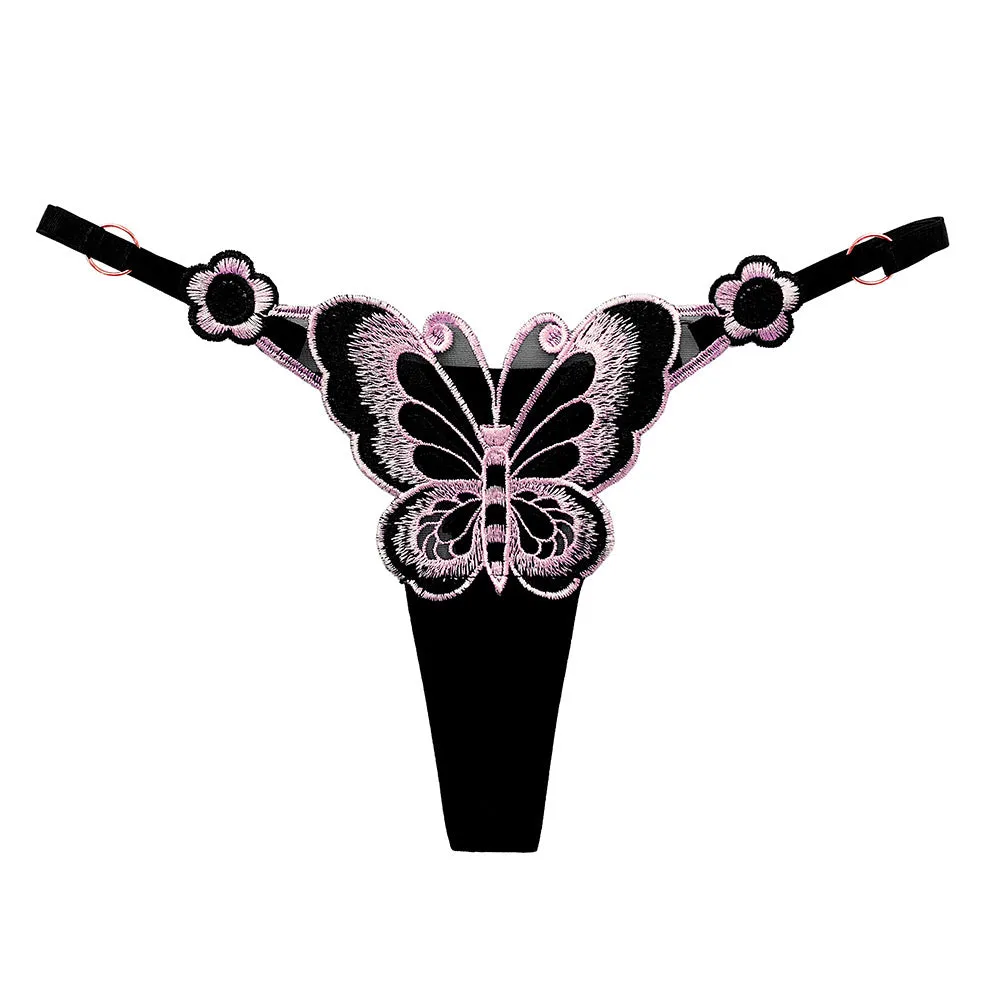 Sexy Butterfly Embroidered T-string Panty Strappy Sides Underwear