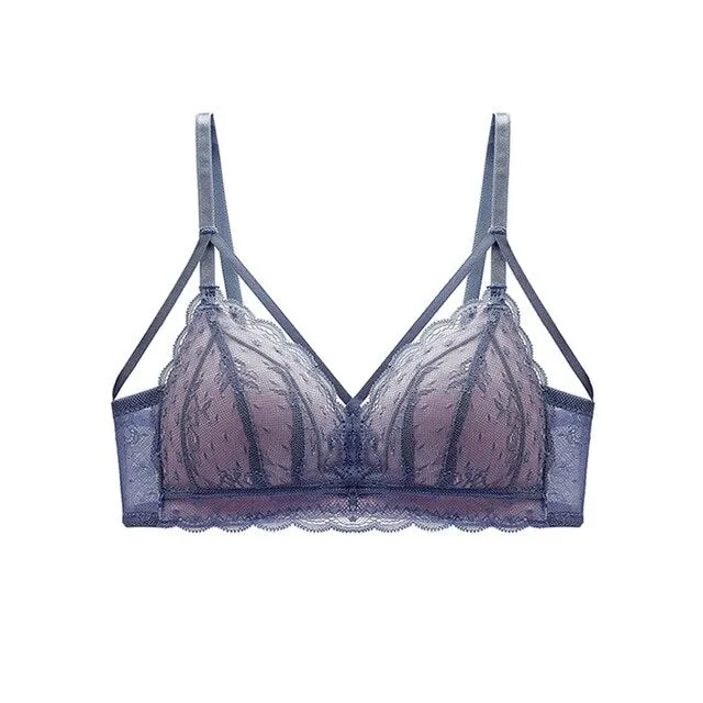 Sexy Lace Bra Set Women Push Up Bra Lingerie Set Ultra-thin Panties Wire Free Bralette Soft Brassiere Underwear Set #D