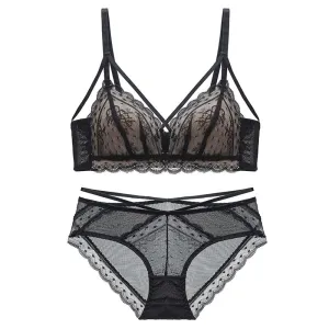 Sexy Lace Bra Set Women Push Up Bra Lingerie Set Ultra-thin Panties Wire Free Bralette Soft Brassiere Underwear Set #D