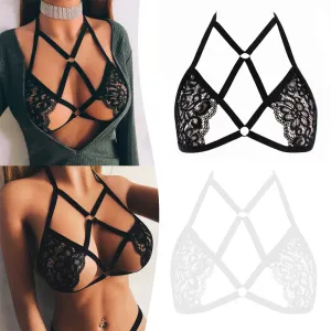 Sexy Women Lace Bandage Bralette Halter Neck Strappy Bra For Lady Lingerie Top Underwear