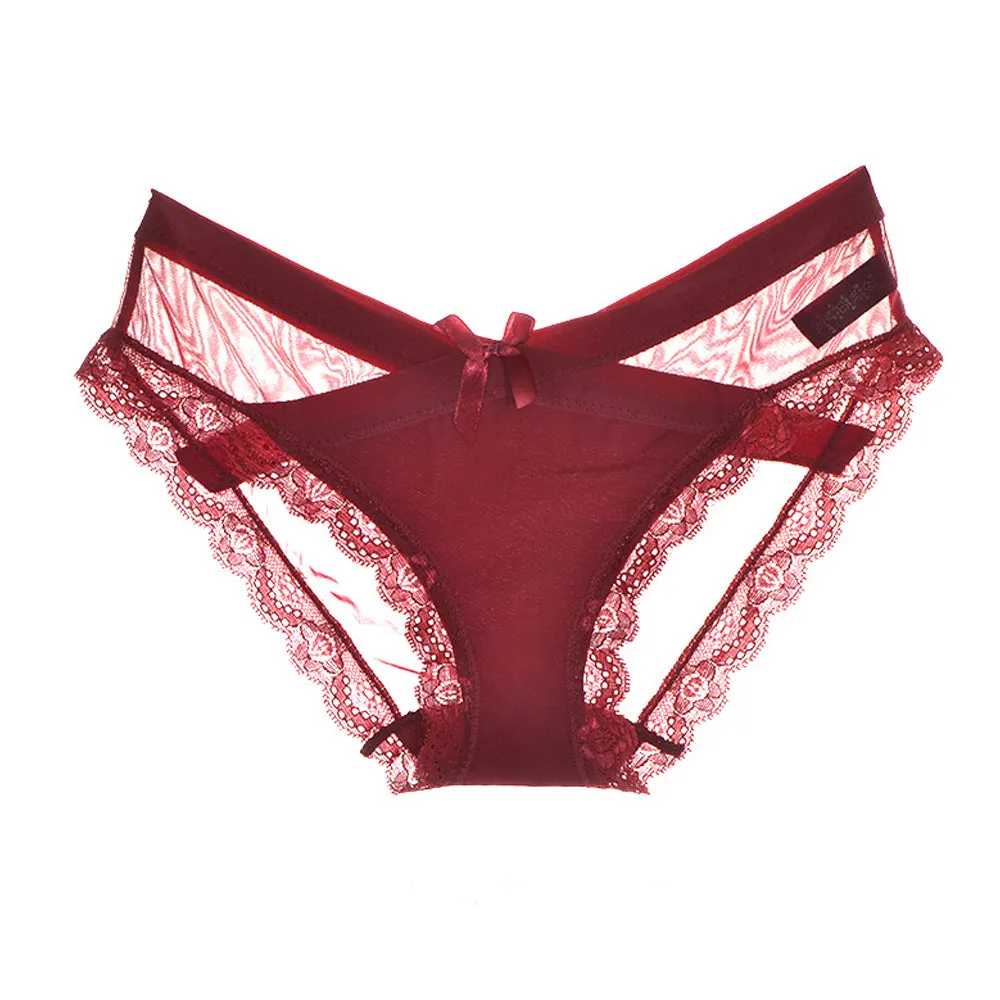 Sheer Mesh Hipster Panty Mid Waistband Lace Trim Women Briefs