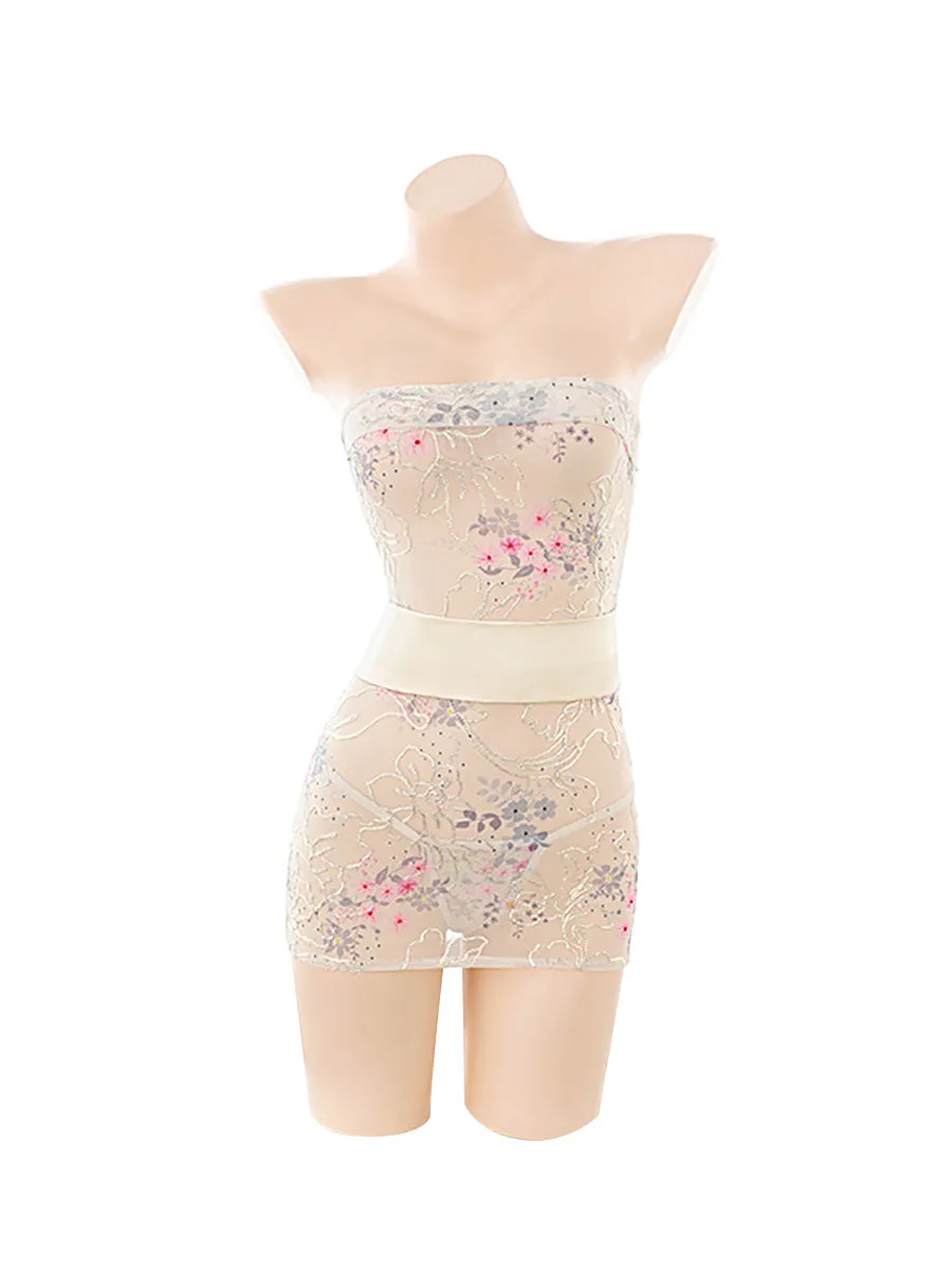 Strapless Embroidery Floral Kimono Dress
