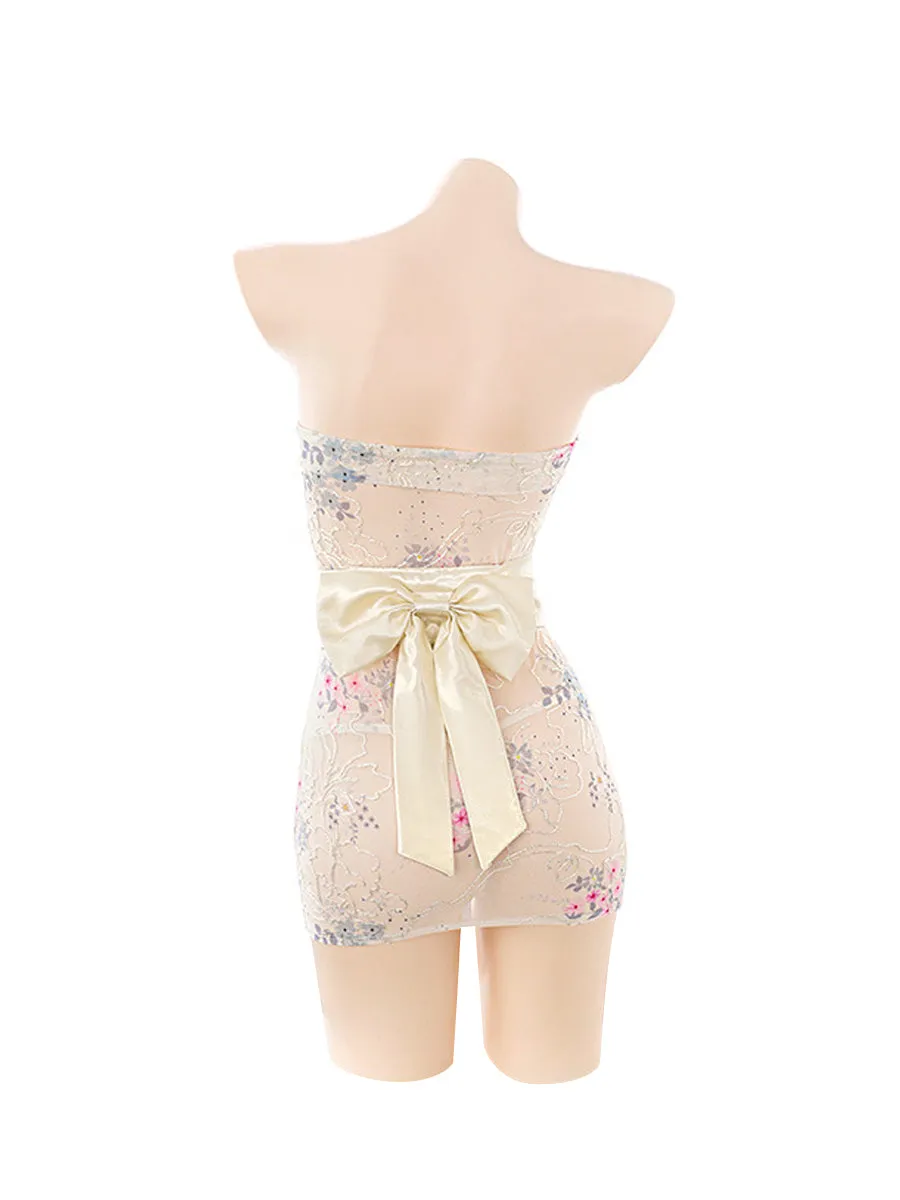 Strapless Embroidery Floral Kimono Dress