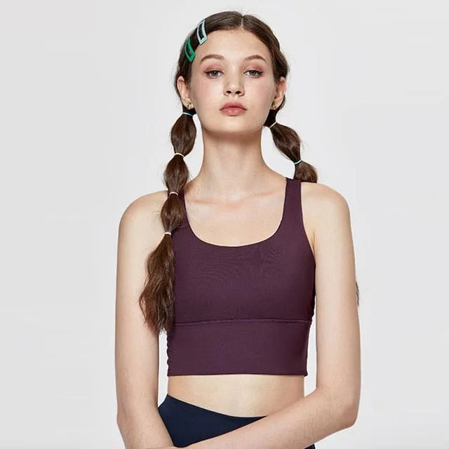 SYROKAN Women's Medium Support Strappy Back Wirefree Removable Cups Longline Yoga Sports Bra