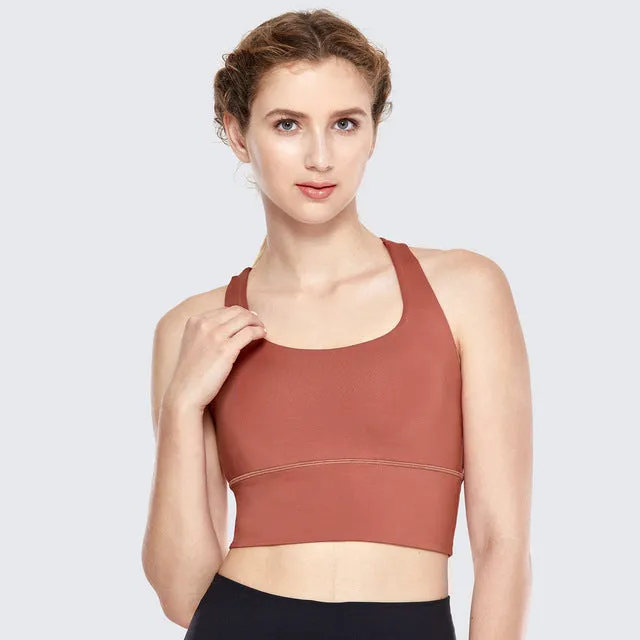 SYROKAN Women's Medium Support Strappy Back Wirefree Removable Cups Longline Yoga Sports Bra