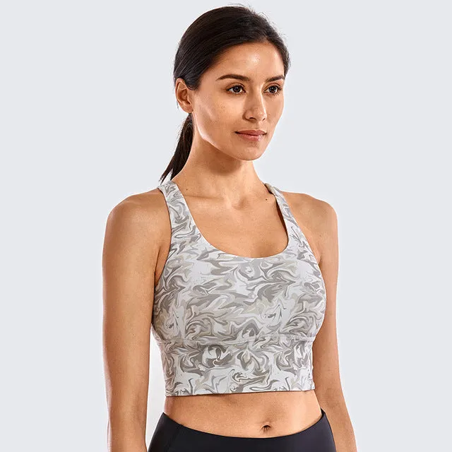 SYROKAN Women's Medium Support Strappy Back Wirefree Removable Cups Longline Yoga Sports Bra