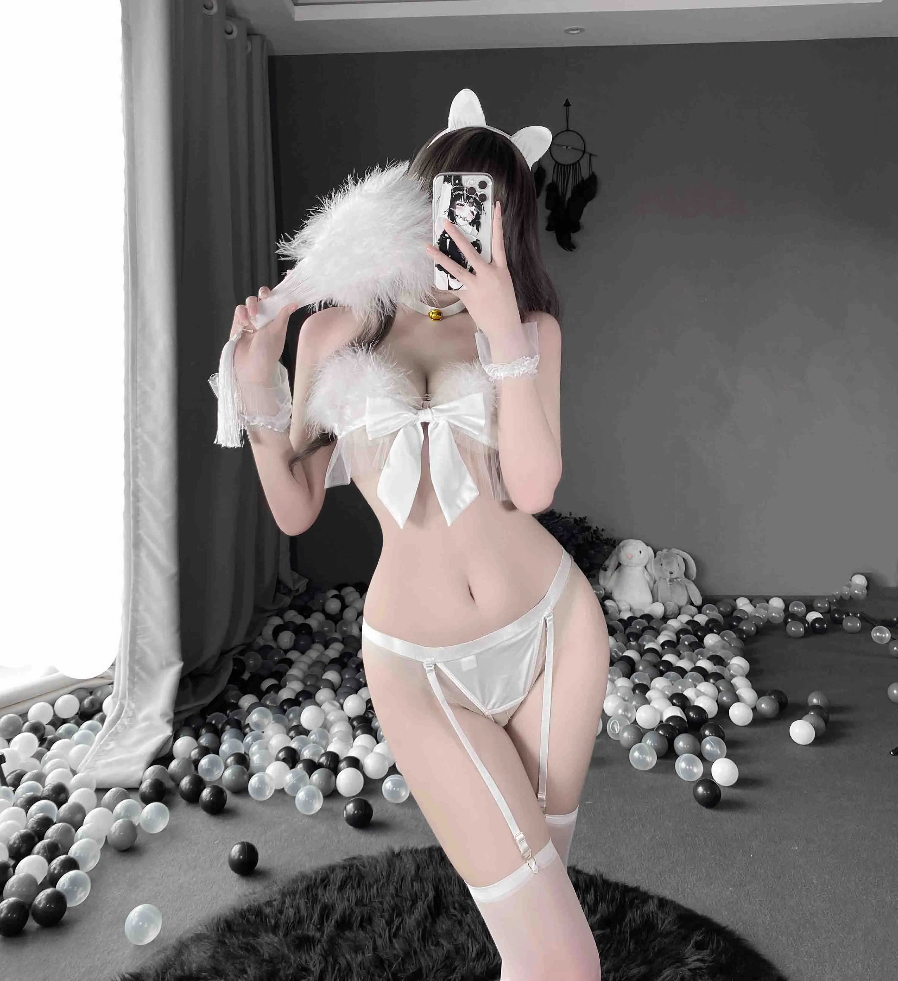 T-1014 Pure desire sexy open file three-point plush cat girl cosplay uniform temptation